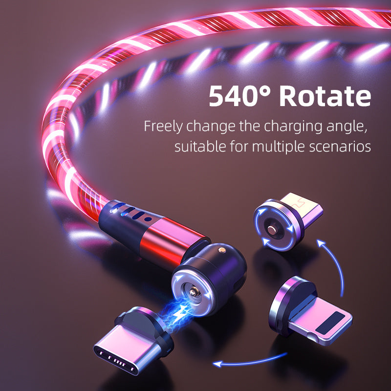 540 Rotate Luminous Magnetic Cable 3A Fast Charging Mobile Phone Charge Cable