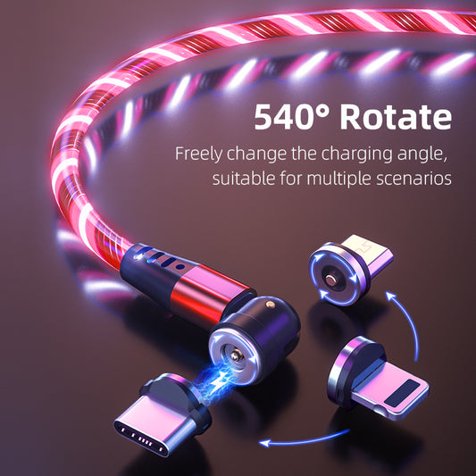 540 Rotate Luminous Magnetic Cable 3A Fast Charging Mobile Phone Charge Cable