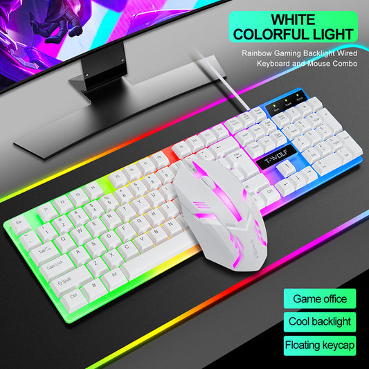 Wired Rainbow Backlit USB Interface Game Keyboard Ergonomic Game